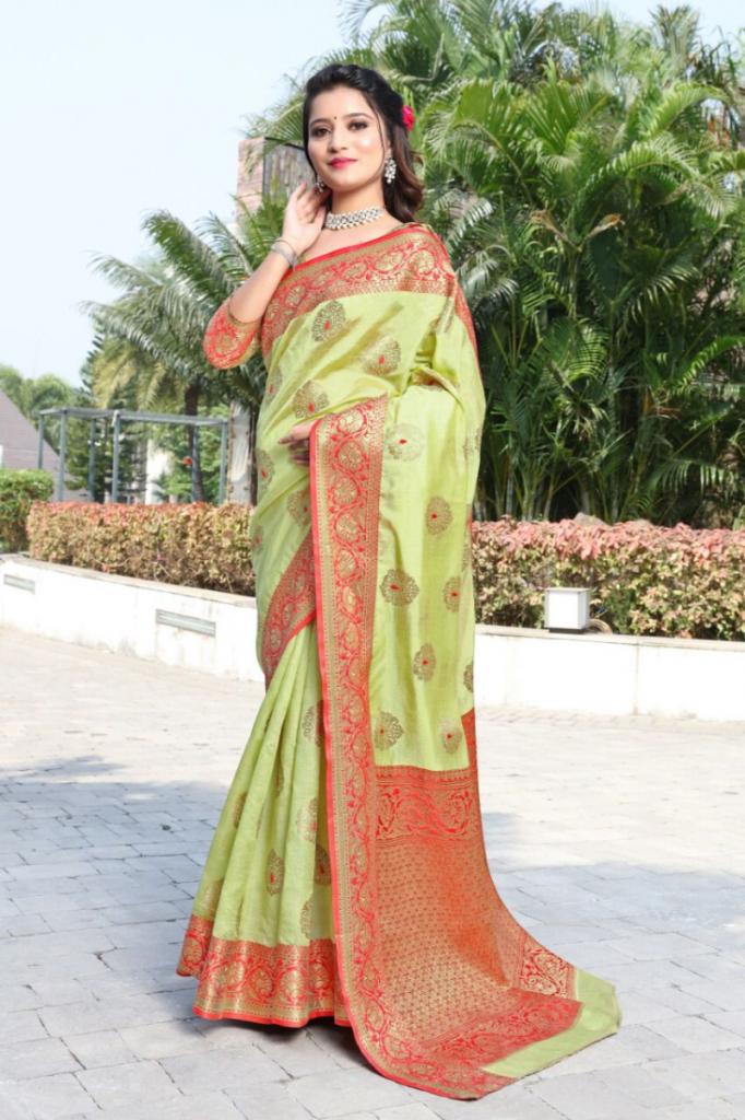 Parrot Green Silk Saree with Rich Pallu - Pramo Clothing