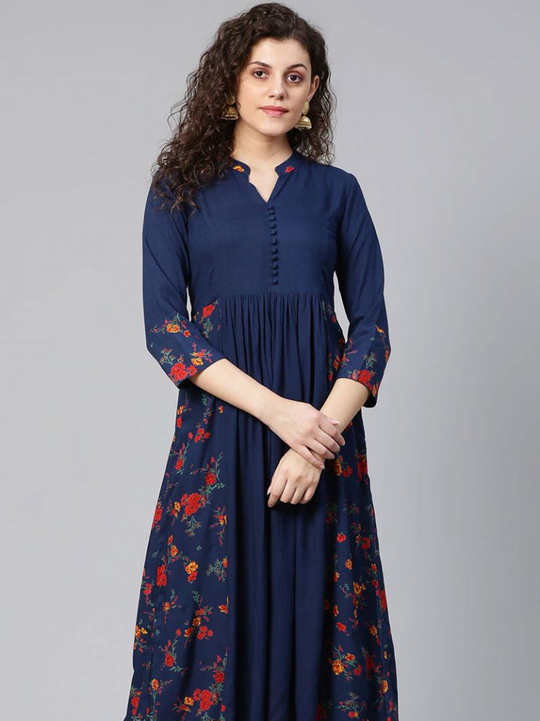 Shops virtue navy blue & red printed kurti