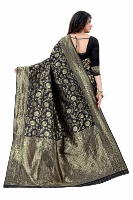 BLACK BANARSI SILK SAREE WITH WAEVING BORDER WITH UNSTITCHED BLOUSE PIECE FOR WEDDING AND PARTY  KANCHIPURAM SILK SAREE