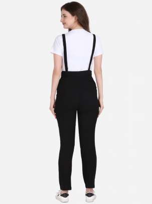 BLACK COTTON REYON BLENDED DUNGAREE WITH WHITE CROP T-SHIRT Dungarees