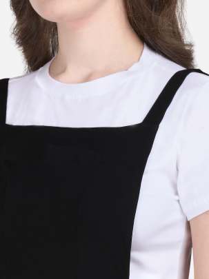 BLACK COTTON REYON BLENDED DUNGAREE WITH WHITE CROP T-SHIRT Dungarees