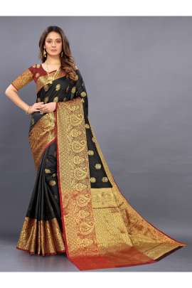 BLACK LICHI SILK SAREE WITH RICH PALLU