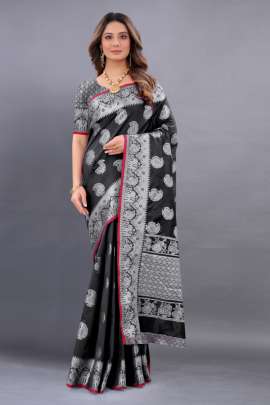 BLACK LICHI SILK SAREE WITH RICH PALLU  KANCHIPURAM SILK SAREE