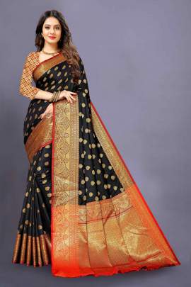 BLACK LICHI SILK SAREE WITH WEAVING ZARI WITH RICH PALLU sarees