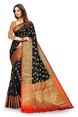 BLACK LICHI SILK SAREE WITH WEAVING ZARI WITH RICH PALLU SILK SAREE