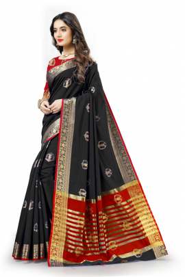  BLACK LICHI SILK WITH RICH PALLU SILK SAREE