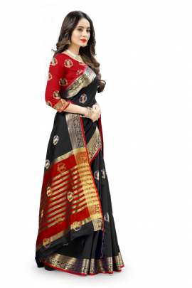  BLACK LICHI SILK WITH RICH PALLU SILK SAREE