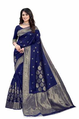 BLUE BANARSI SILK SAREE WITH WAEVING BORDER WITH UNSTITCHED BLOUSE PIECE FOR WEDDING AND PARTY  sarees