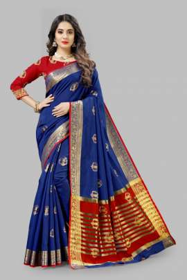 BLUE LICHI SILK WITH RICH PALLU