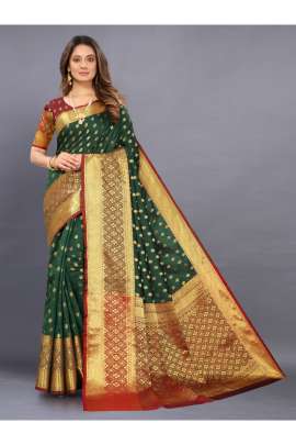 BOTTOL GREEN  LICHI SILK WITH RICH PALLU SILK SAREE