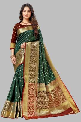  BOTTOL GREEN  LICHI SILK WITH RICH PALLU