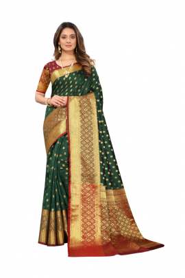 BOTTOL GREEN  LICHI SILK WITH RICH PALLU SILK SAREE