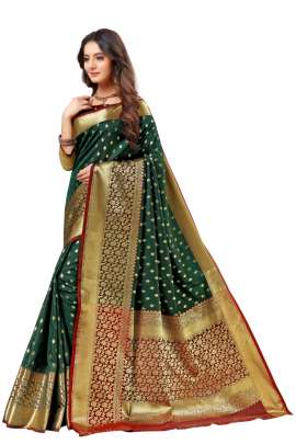  BOTTOL GREEN  LICHI SILK WITH RICH PALLU SILK SAREE