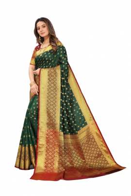 BOTTOL GREEN  LICHI SILK WITH RICH PALLU SILK SAREE