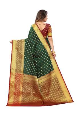 BOTTOL GREEN  LICHI SILK WITH RICH PALLU SILK SAREE