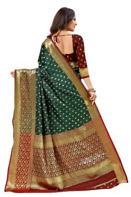  BOTTOL GREEN  LICHI SILK WITH RICH PALLU SILK SAREE