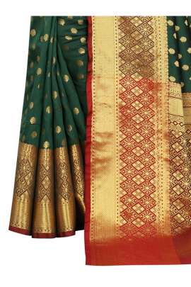 BOTTOL GREEN  LICHI SILK WITH RICH PALLU SILK SAREE