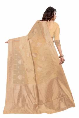 CHIKU MALAI CHANDERI COTTON SILK SAREE WITH ALL OVER PRINT  CHANDERI SAREE 