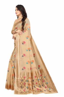 CREAM CHANDERI COTTON SILK SAREE WITH ALL OVER PRINT  CHANDERI SAREE 