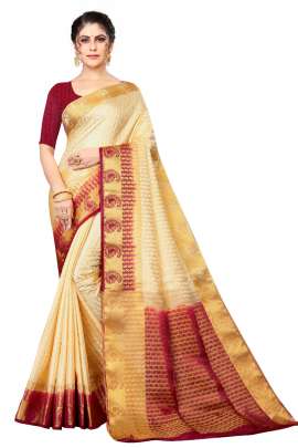 CREAM KANJIVARAM SILK SAREE WITH JUMBO MANGO BORDER 