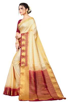 CREAM KANJIVARAM SILK SAREE WITH JUMBO MANGO BORDER  KANCHIPURAM SILK SAREE