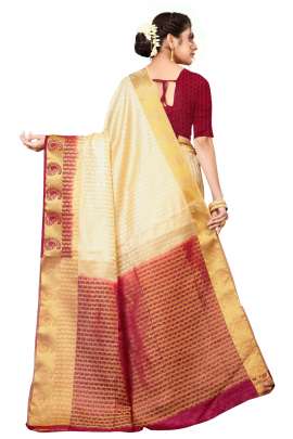 CREAM KANJIVARAM SILK SAREE WITH JUMBO MANGO BORDER  KANCHIPURAM SILK SAREE