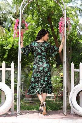 DESIGNER BLACK AND GREEN COLOR FLORAL PRINT DRESS  Dresses