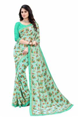 FIROZI FLORAL PRINTED GEORGETTE SAREE WITH RICH BORDER LACE sarees