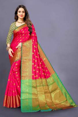 GAJRI PINK LICHI SILK SAREE WITH WEAVING ZARI WITH RICH PALLU SILK SAREE