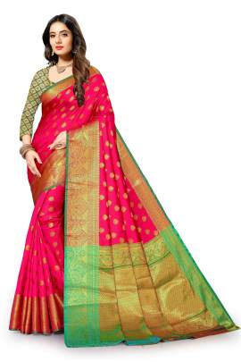 GAJRI PINK LICHI SILK SAREE WITH WEAVING ZARI WITH RICH PALLU SILK SAREE