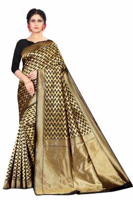 GOLD AND BLACK ZIG ZAG SAREE  KANCHIPURAM SILK SAREE