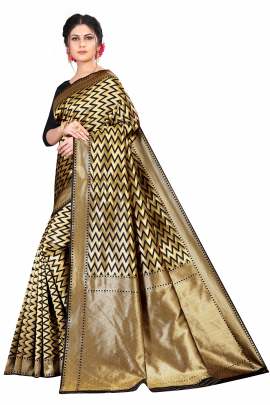 GOLD AND BLACK ZIG ZAG SAREE  KANCHIPURAM SILK SAREE