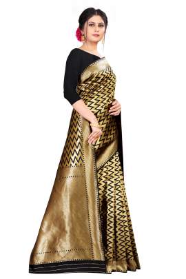 GOLD AND BLACK ZIG ZAG SAREE  KANCHIPURAM SILK SAREE