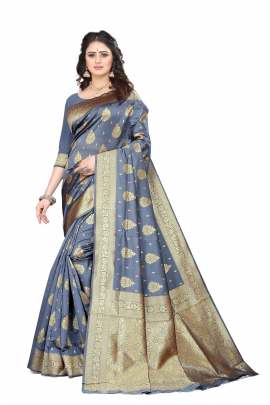 GRAY BANARSI SILK SAREE FOR WEDDING AND PARTY  KANCHIPURAM SILK SAREE