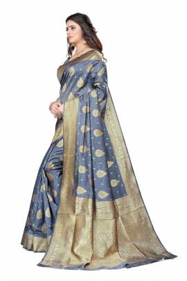 GRAY BANARSI SILK SAREE FOR WEDDING AND PARTY  KANCHIPURAM SILK SAREE