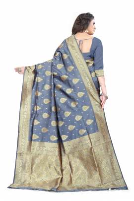 GRAY BANARSI SILK SAREE FOR WEDDING AND PARTY  KANCHIPURAM SILK SAREE