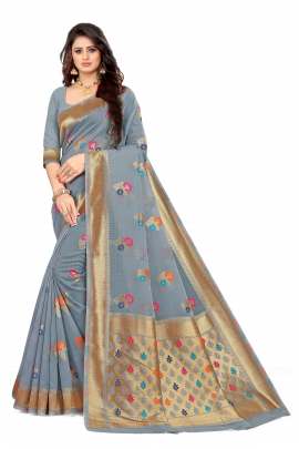 GRAY CHANDERI SILK SAREE WITH ALL OVER WEAVING BORDER RICH PALLU WITH UNSTITCHED BLOUSE PIECE CHANDERI SAREE 