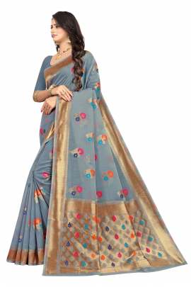 GRAY CHANDERI SILK SAREE WITH ALL OVER WEAVING BORDER RICH PALLU WITH UNSTITCHED BLOUSE PIECE CHANDERI SAREE 