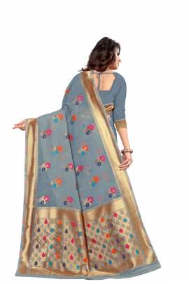 GRAY CHANDERI SILK SAREE WITH ALL OVER WEAVING BORDER RICH PALLU WITH UNSTITCHED BLOUSE PIECE CHANDERI SAREE 