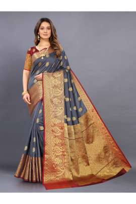 GRAY LICHI SILK SAREE WITH RICH PALLU SILK SAREE