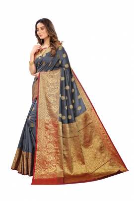 GRAY LICHI SILK SAREE WITH RICH PALLU SILK SAREE