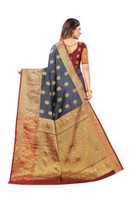 GRAY LICHI SILK SAREE WITH RICH PALLU SILK SAREE