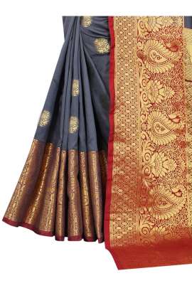 GRAY LICHI SILK SAREE WITH RICH PALLU SILK SAREE