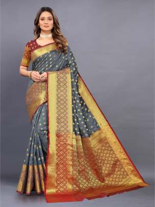 GRAY LICHI SILK WITH RICH PALLU sarees