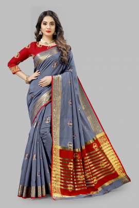  GRAY  LICHI SILK WITH RICH PALLU SILK SAREE