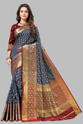 GRAY LICHI SILK WITH RICH PALLU SILK SAREE