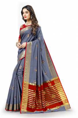  GRAY  LICHI SILK WITH RICH PALLU SILK SAREE