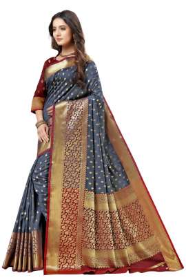 GRAY LICHI SILK WITH RICH PALLU SILK SAREE