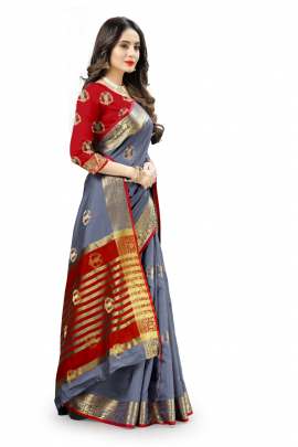  GRAY  LICHI SILK WITH RICH PALLU SILK SAREE