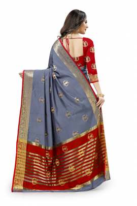  GRAY  LICHI SILK WITH RICH PALLU SILK SAREE